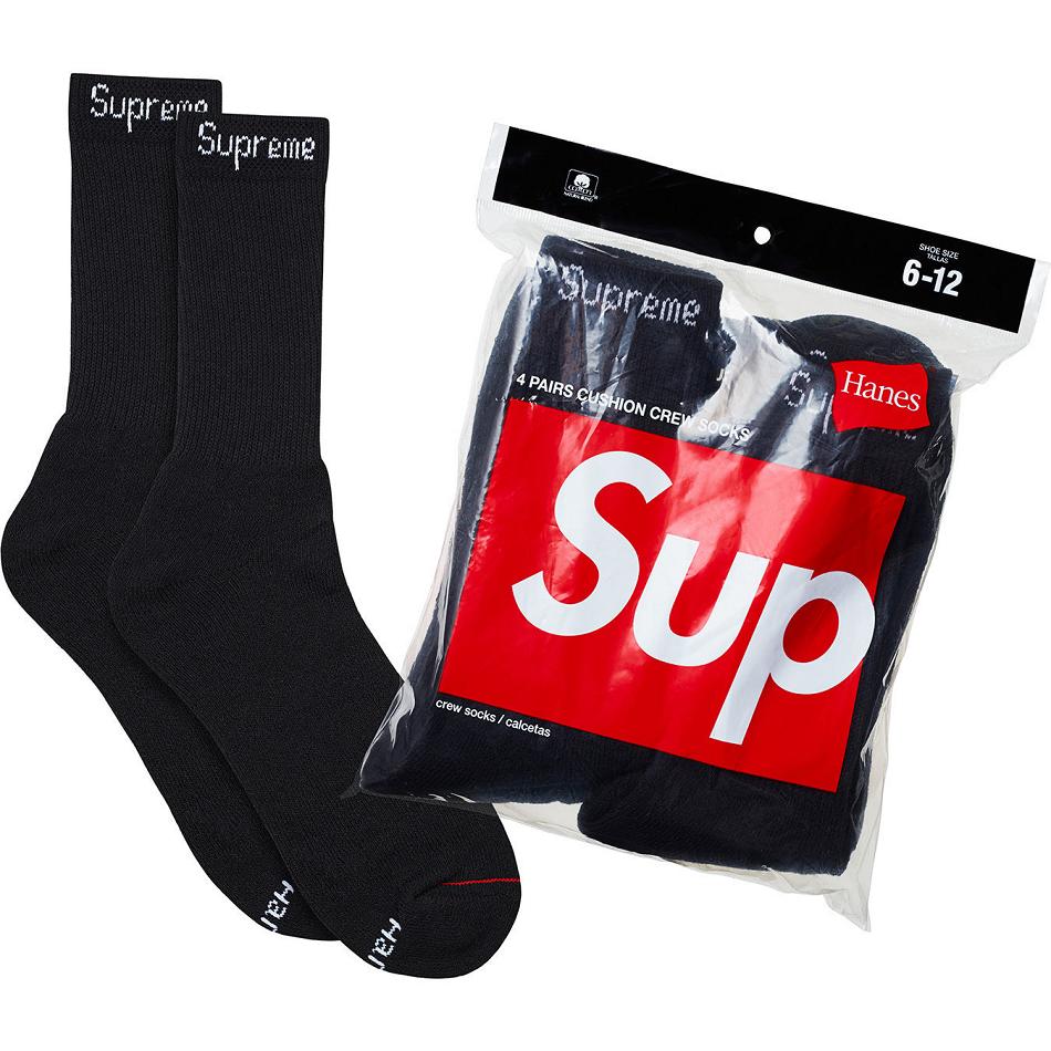 Supreme Hanes® Crew Socks (4 Pack) Čarape Crne | HR486YU